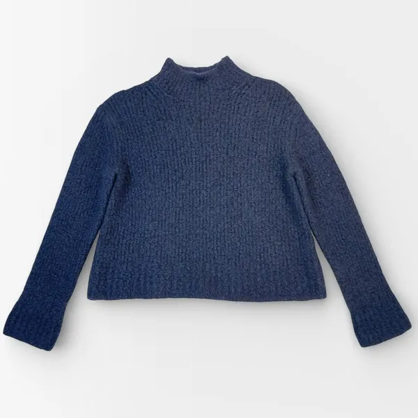 Vince Navy Blue Wool Cashmere Turtleneck Boucle Knit Sweater Small - Image 2
