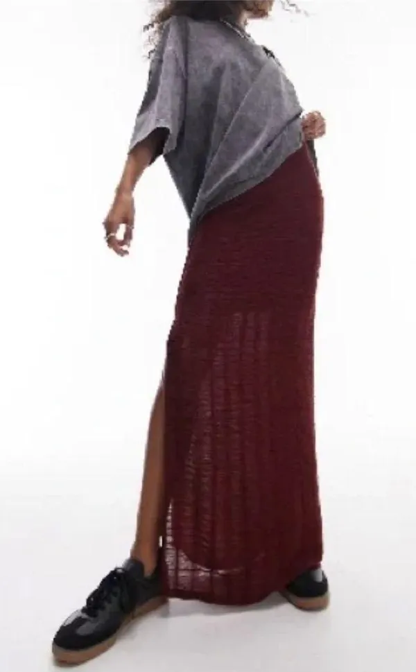 Topshop Deep Red Maxi Skirt - Image 3