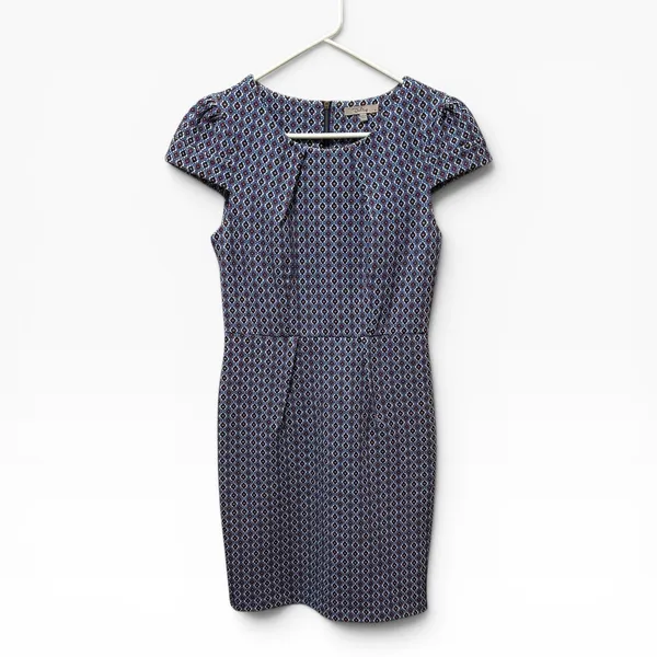 Darling Geometric Diamond Print Sheath Dress Womens‎ Small Blue Red Excellent - Image 7