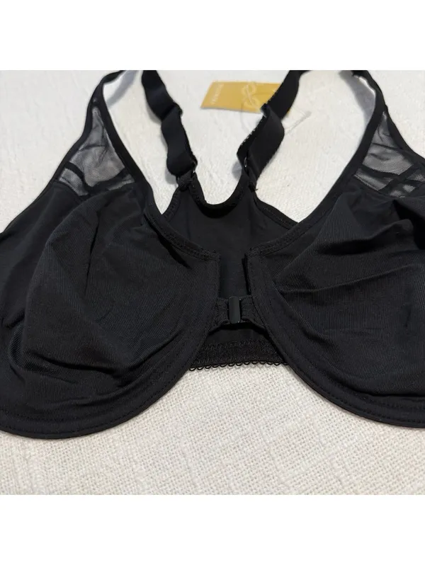 Delimira Front Close Unlined Bra 34DD Underwire W601 Black NWT Racerback - Image 2