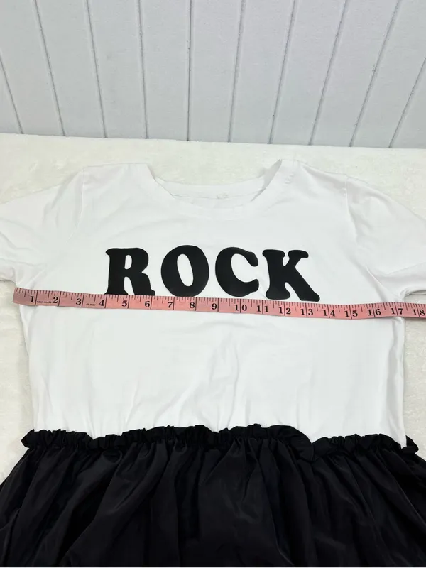 ROCK White Graphic Mini Dress Black Bubble Skirt Cotton Blend Size M - Image 6