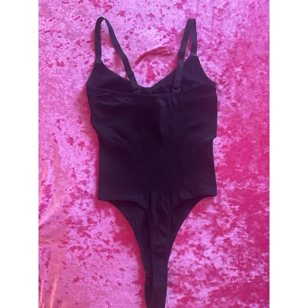 Black Seamless Sculpt Thong Bodysuit Stretchy Adjustable Straps Women's Small - Image 6