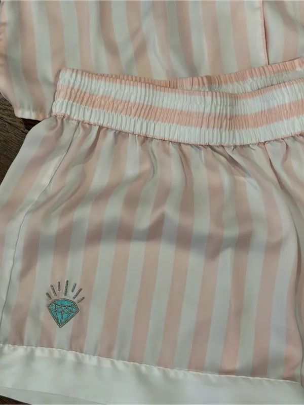 Vintage Betsey Johnson Pink and White Striped Mrs. Pajamas Set - Image 3
