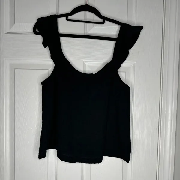 MARINE LAYER NWT Jude Flutter Sleeve Tank Top‎ Black 100% Cotton Gauze Size S - Image 5