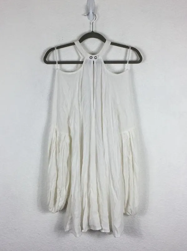 Free People Drift Away White Cold Shoulder Balloon Sleeves Tunic Dress Medium - Image 13