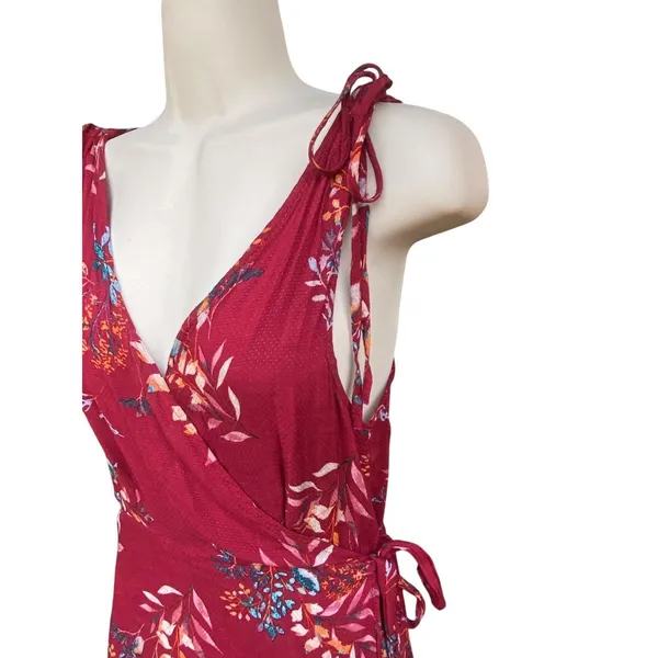 Lulus Amal Floral Wrap Maxi Dress M Burgundy V-Neck Hi-Low Summer Party Wedding - Image 10