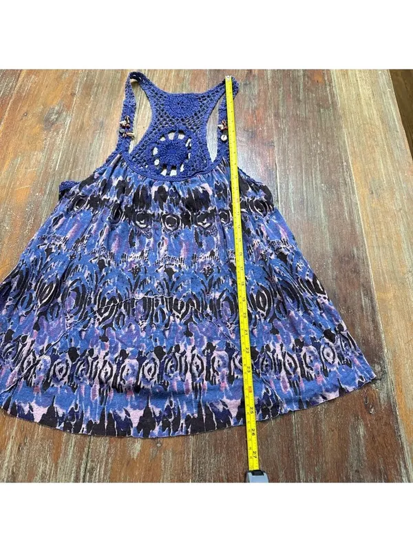 Free People Purple Ikat Crochet Back Tank Top M - Image 7