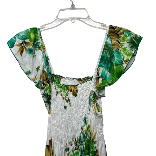 Women Floral Dress Small Cottagecore Tropical Smocked Midi Lightweight Vacation - Image 3