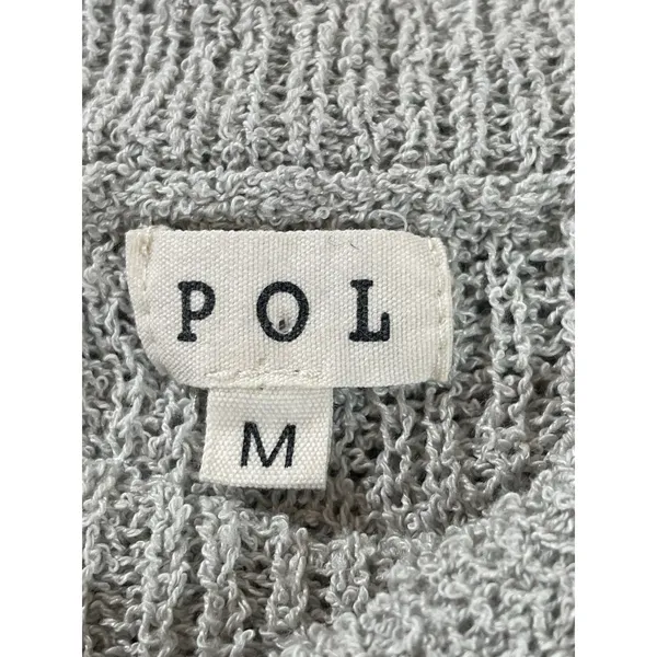 POL Textured Knit Sweater Womens M Gray Lightweight Drop Shoulder Exposed Hem - Image 5