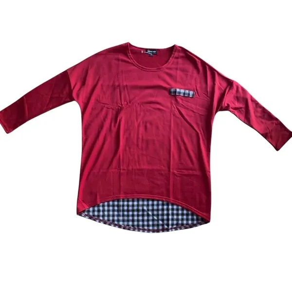 Gameday Couture Red Black‎ Gingham Oversized High Low Casual Relaxed Shirt - Image 2