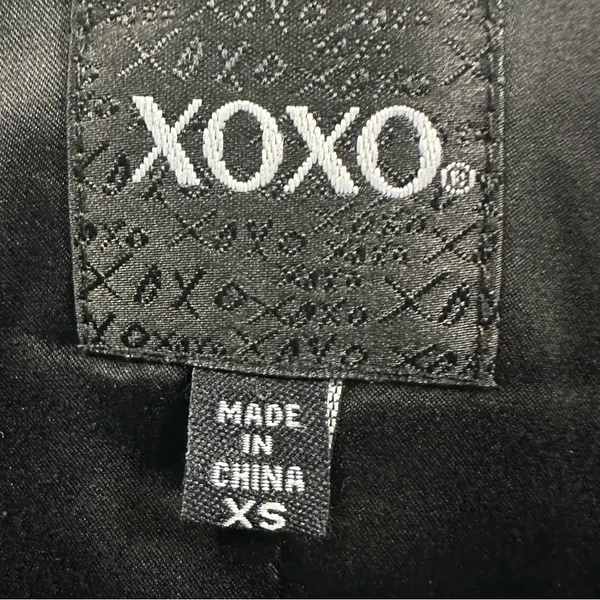 Black Faux Leather Rayon Blend Zip Up Lined Peplum XOXO Blazer Jacket Womens XS - Image 4