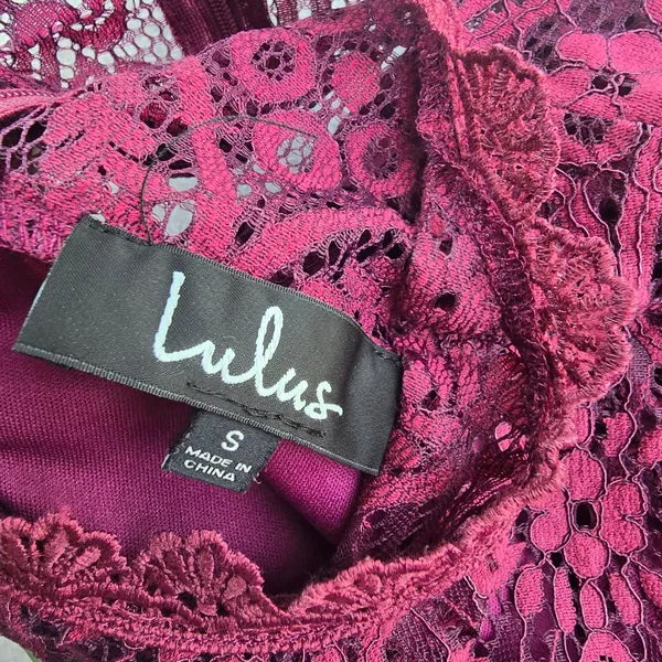 Lulus‎ Remarkable Plum Purple Floral Lace Short Sleeve Mock Neck Dress JML6912 S - Image 4