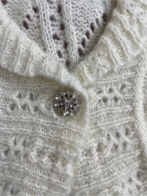 Rare Vintage Y2K Mohair & Wool LOFT Pointelle Crop Bolero Cardigan Sz L 💛🎀 - Image 8