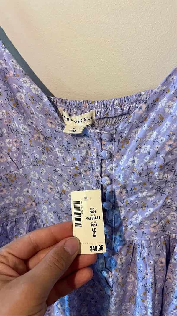 Aeropostale Floral Mini Dress Women's Medium Purple Button Down Cottagecore Soft - Image 5
