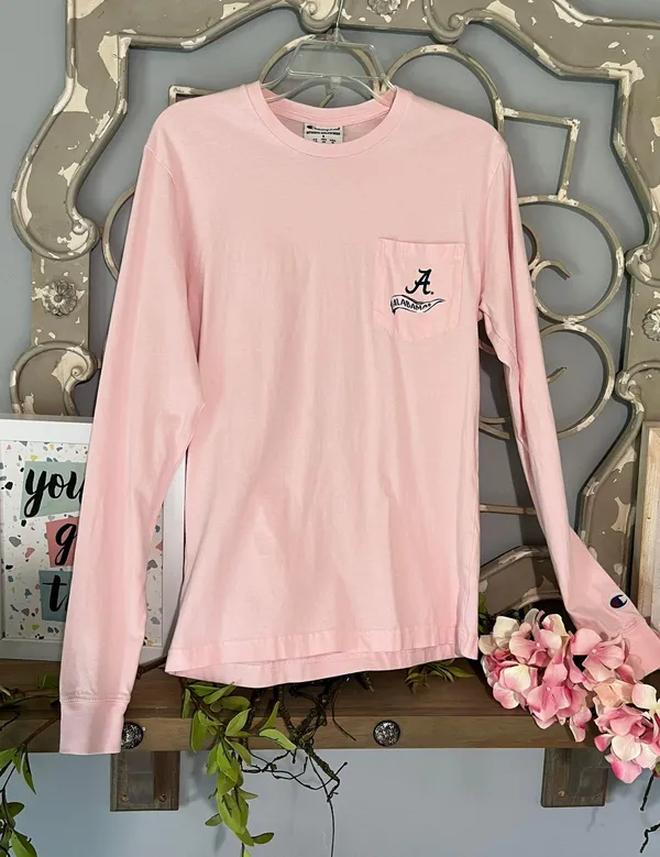 Champion University Of Alabama Pink Tshirt Cotton Long Sleeve Tee Womens Small - Image 8