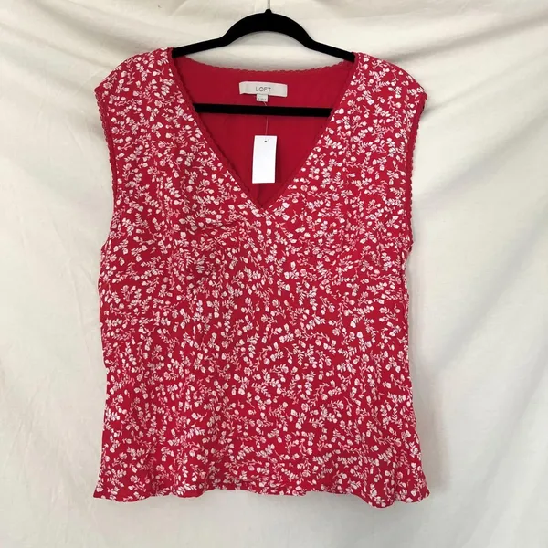 NWT Loft Floral Lace Trim Cap Sleeve Top Red white Size 12 / L - Image 4