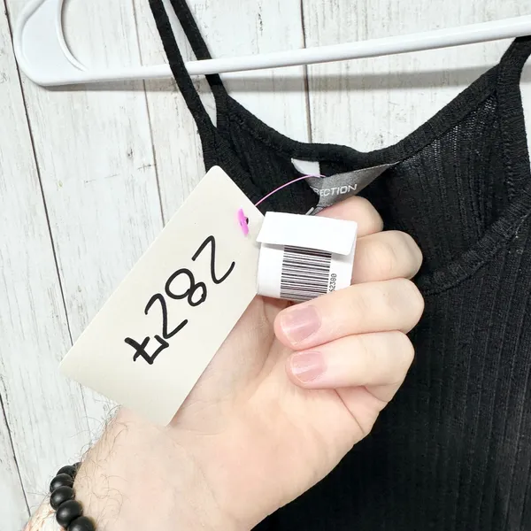 French Connection Dress Women Sz 4 Black Ribbed‎ Sleeveless Spaghetti Strap Midi - Image 5