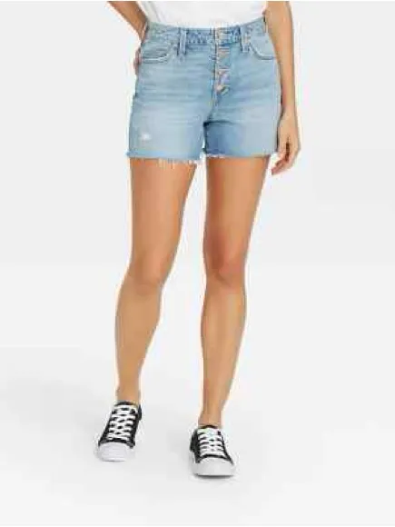 Universal Threads 10/30 High Rise Midi Light Blue Button-Fly Denim Cut Off Shorts - Image 2