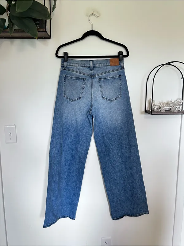Evereve Seamed Wide Leg High Rise Waist Denim Blue Jeans Size 29 - Image 2