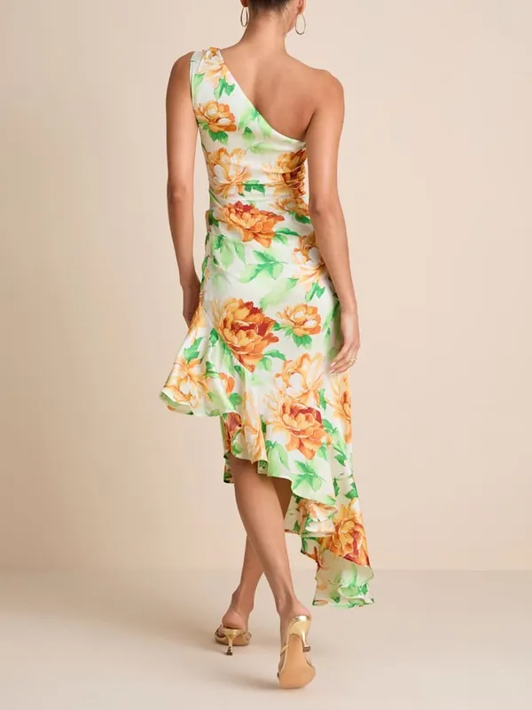Lulus Divinely Blooming White Multi Floral One‎ Shoulder Midi Dress Small - Image 2