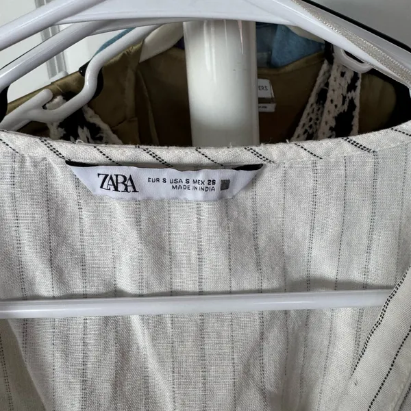 ZARA White Pinstripe V-Neck Smocked Waist Blouse - Image 2