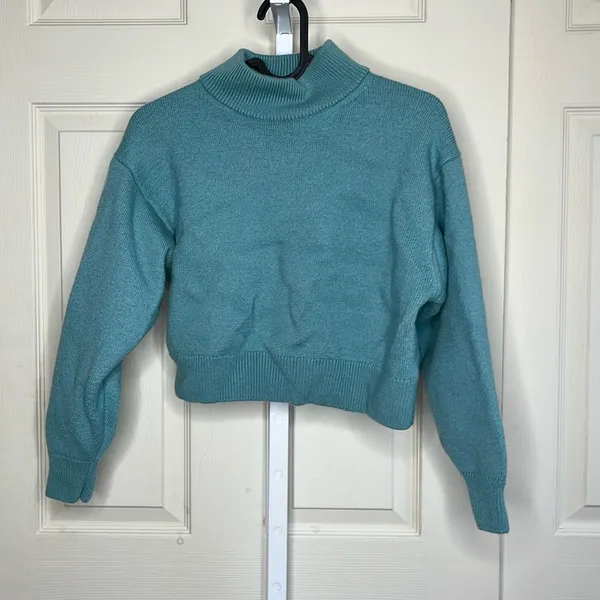Wilfred 100% Wool Mock Neck Sweater Aritzia Teal M - Image 3