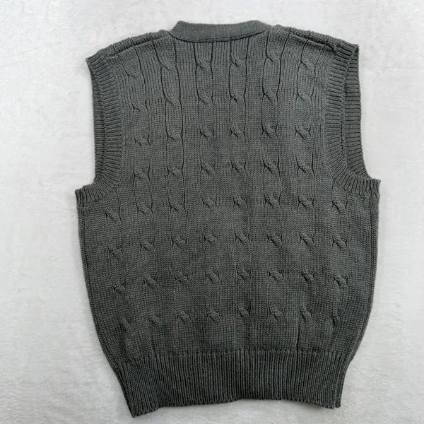 Leslie Fay Vintage 90s Academia S Sweater Vest Gray Cable Knit Double Breasted Preppy Retro - Image 9