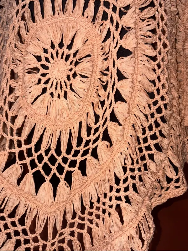 Boho Crochet Openwork Poncho Sweater Size undefined - Image 3