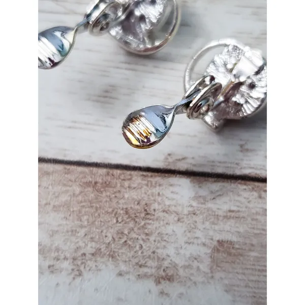 Vintage TJG Clip On Earrings - 5/8" Faux Pearl with Clear Gems Swirl - Image 4