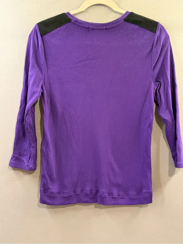 Lauren Ralph Lauren Purple Top with Black suede Lace-Up Shoulders large - Image 3