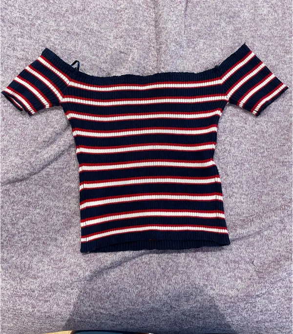 Red, White, and Blue Off the Shoulder Top - Image 3