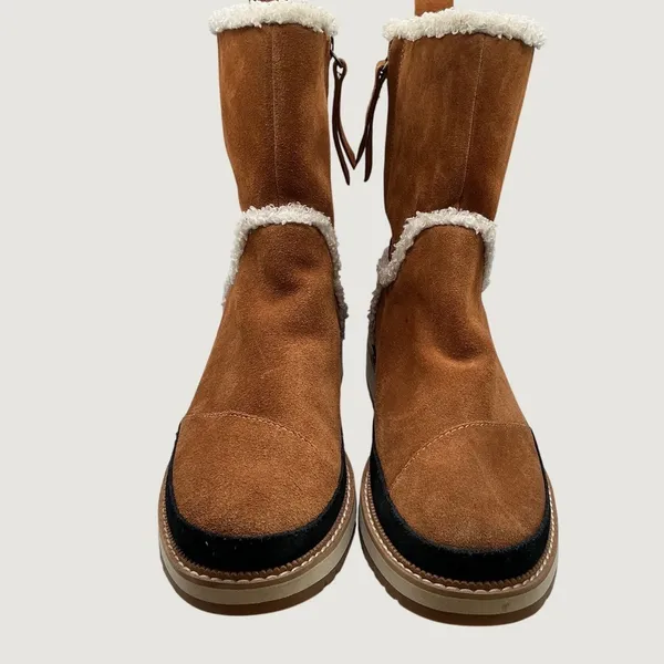 TOMS Mesa Tan Suede Faux Shearling Lined Mid-Calf Platform Boots Women 6 - Image 6