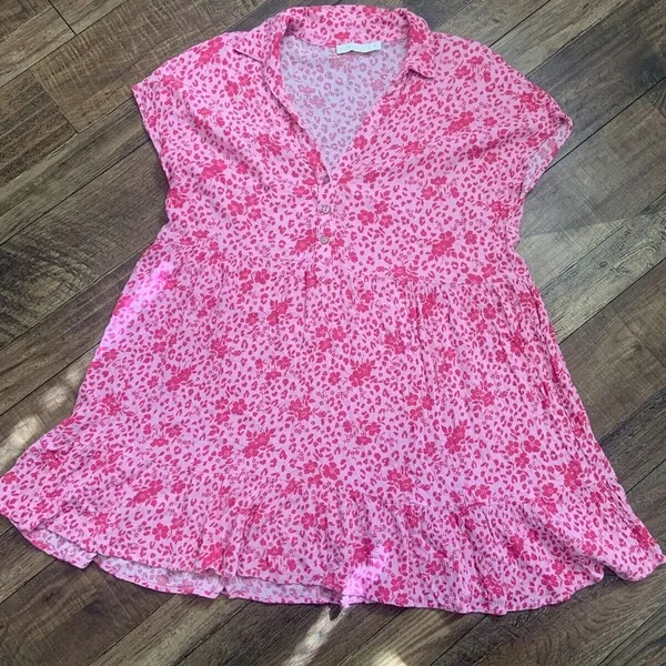NEW KARLIE Floral Short Tier Dress pink nwot mini button up CASUAL Tuckernuck - Image 4