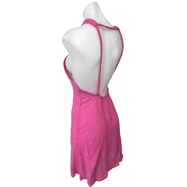 Anthropologie Pink Braided Halter Neck Sleeveless Mini Cami Beach Summer Dress S - Image 5