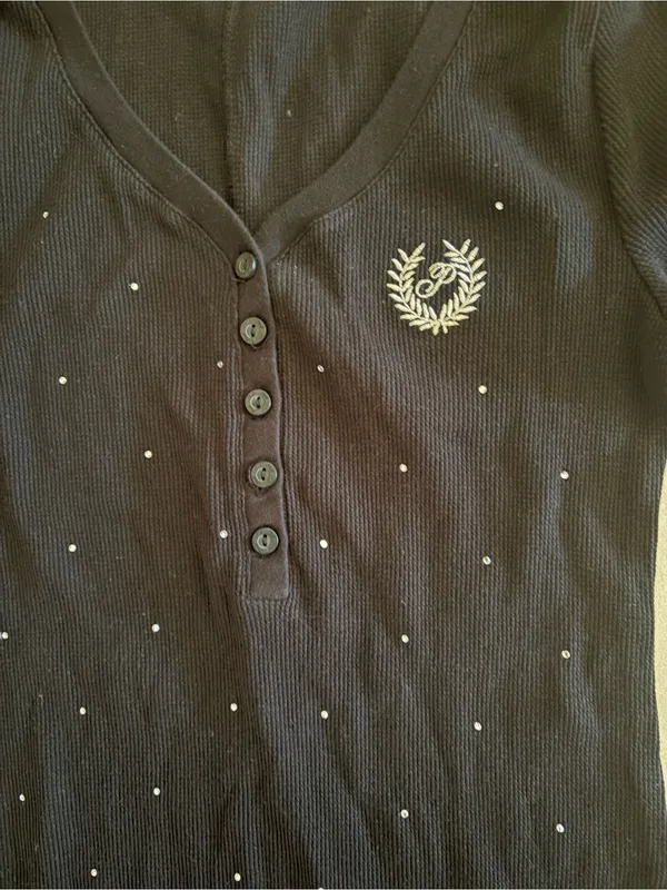 PINK Victoria's Secret Black Long-Sleeve Footie with Rhinestones - Image 3