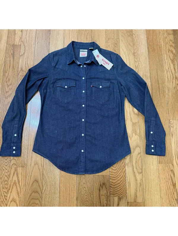 Size Medium Levi’s Womens Tailored Fit Dark Indigo Blue Denim Long Sleeve NWT - Image 4