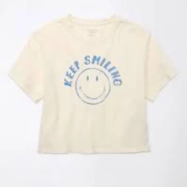 American Eagle Cropped Smiley Graphic T-Shirt size XL - Image 2