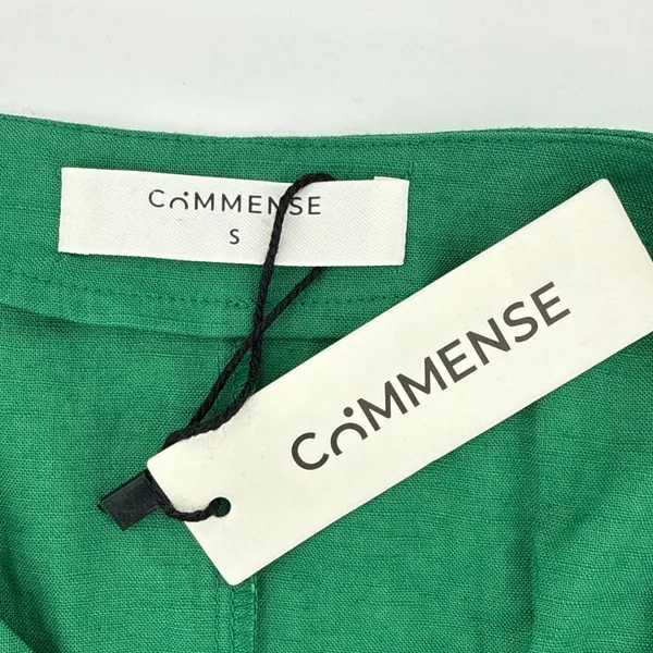 NWT Commense V-Neck Ruched Waist Linen Blend Crop Top Green‎ Gold Buttons Small - Image 5