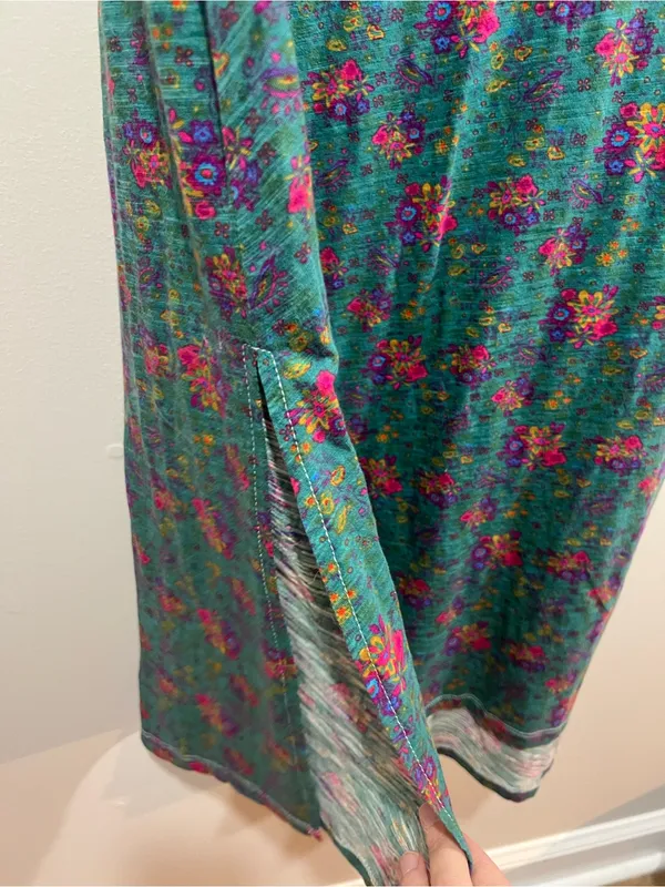 Natural Life Cotton Teal Floral Sleeveless Maxi Dress Medium - Image 4
