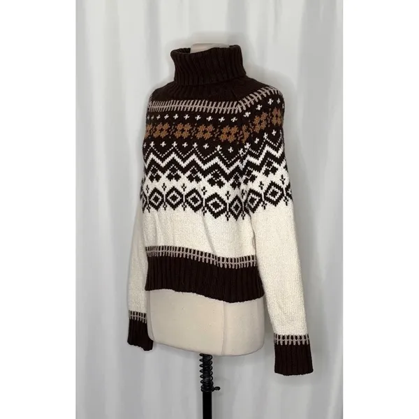 AMERICAN EAGLE‎ Fairisle Snowdrift Turtleneck Sweater Cropped Fair Isle Small - Image 5
