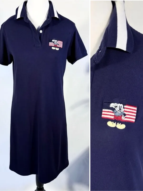 Vintage Y2K Disney Store Mickey Salutes The Flag Embroidered Polo Dress Sz M 💛 - Image 2