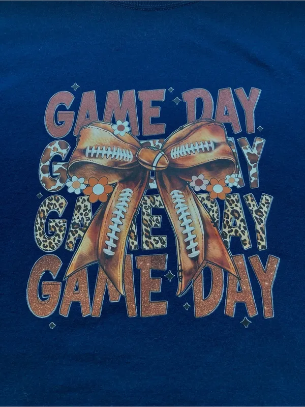 Hanes Game Day Football Bow Graphic Tee Navy Blue Large - Image 4