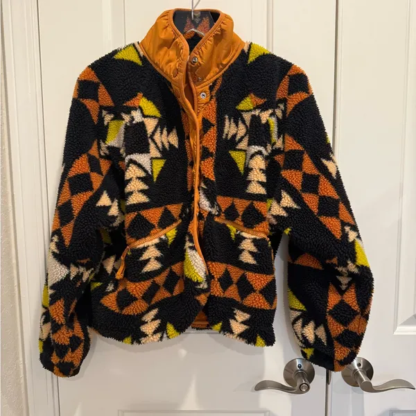 FREE PEOPLE MOVEMENT Rocky Ridge‎ Jacket Fleece size Small Black, Orange Print - Image 5