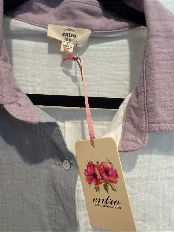 entro Colorblock Button-Down in White, Gray & Dusty lavender - Image 2