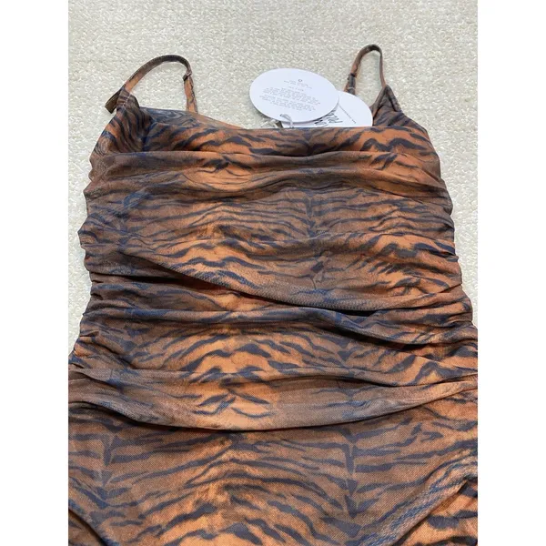 Princess Polly Tiger Print Ruched Mesh Mini Dress Size 2 Brown Black Y2K Party - Image 16