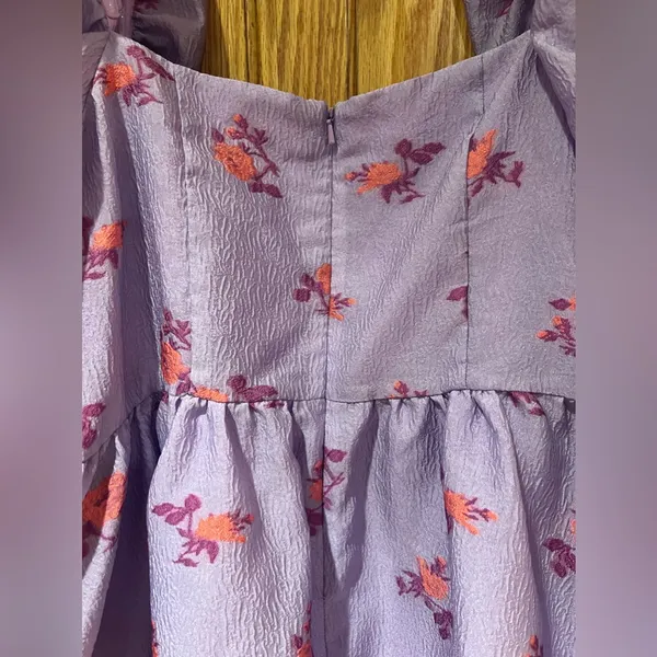 Chelsea28 Brocade‎ Puff Sleeve Babydoll Dress in Purple Lupine Floral Size XL - Image 15