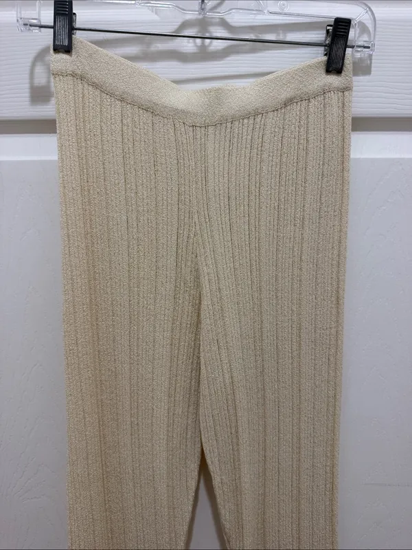 NWT Sage the Label Cream Fresh Fair Ribbed Knit Flare Pants XS LE3743 Cozy Boho - Image 3