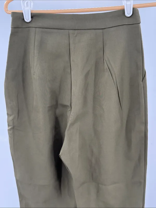 Lulu's Olive Green Tailored Pleat Trousers S office professional casual neutral - Image 3