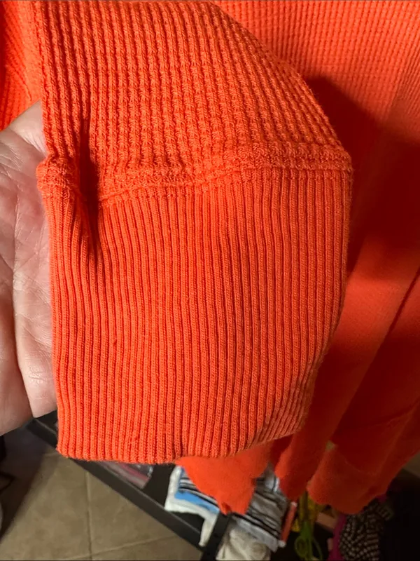 Free People We The Free Bright Orange Waffle Knit Thermal Pullover Top Sz Small - Image 7