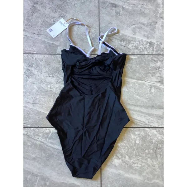 Quince Italian Underwire One Piece Swimsuit Black White Bow Back ATG001 Size S - Image 4